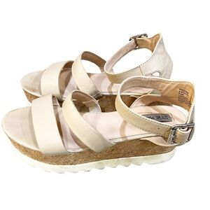 Steve Madden Kirsten Platform Sandals Womens Size 9.5 Beige Cork Y2K Saw Tooth